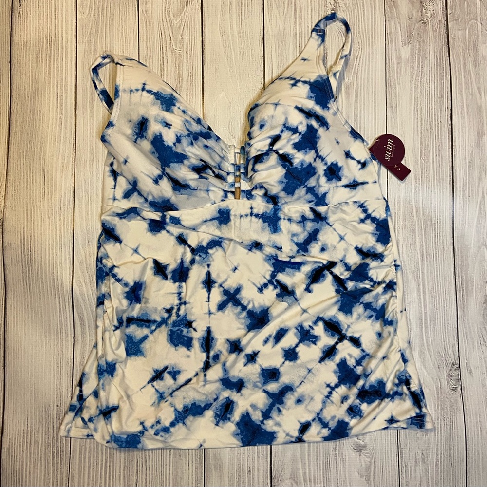 NWT Cacique Swim Blue Tie Dye Tankini Size 40D